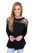 Sexy Black Front Cut Out Yoke Knit Top